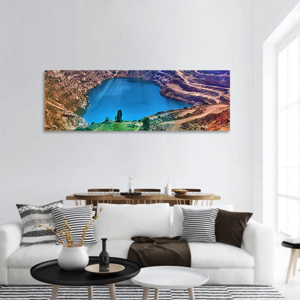 Open pit mine for mining of crushed stone panoramic canvas wall art