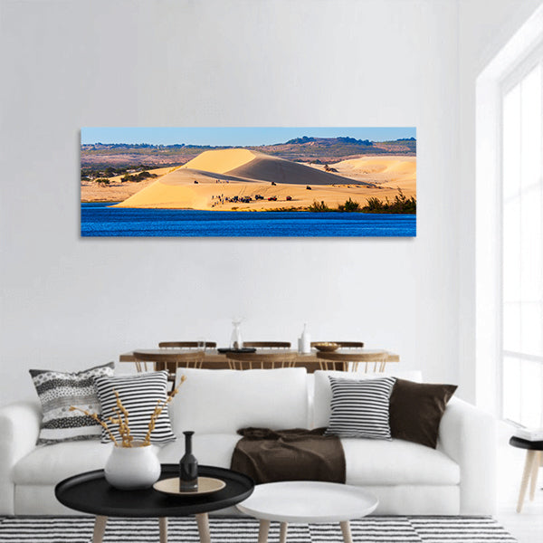 Sand dunes on sunset near Phan Thiet city in Vietnam panoramic canvas wall art