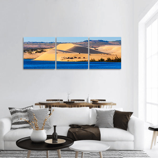 Sand dunes on sunset near Phan Thiet city in Vietnam panoramic canvas wall art