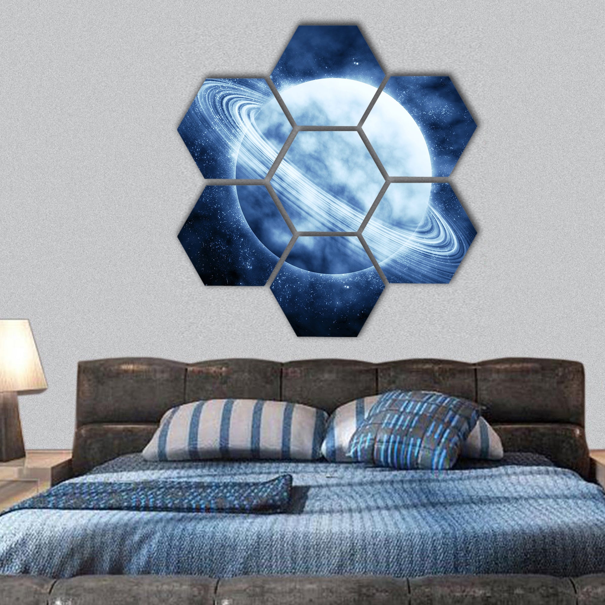 Blue planet in beautiful space Image hexagonal canvas wall art