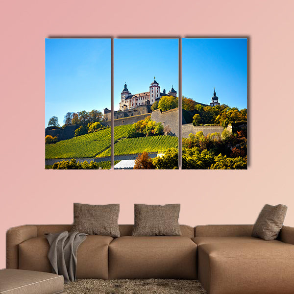 Wurzburg, view with vineyard, authentic beautiful towns of Germany, multi panel canvas wall art