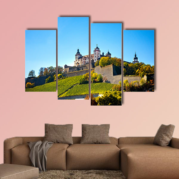Wurzburg, view with vineyard, authentic beautiful towns of Germany, multi panel canvas wall art