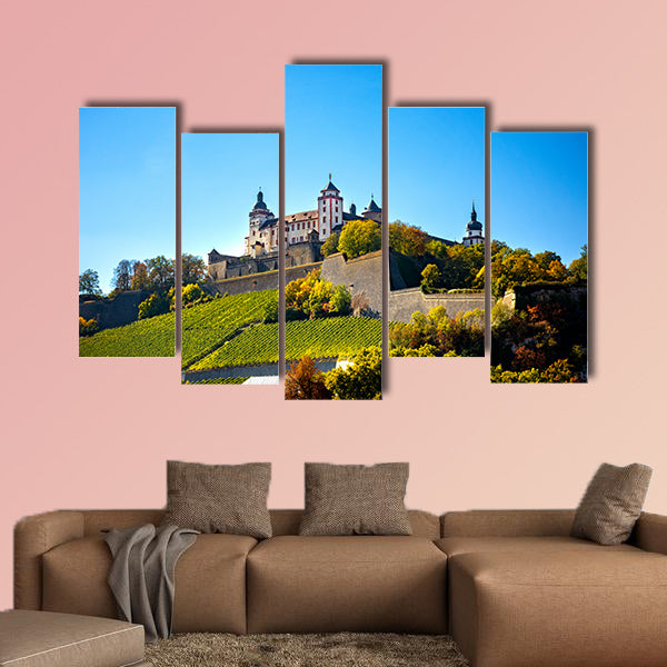 Wurzburg, view with vineyard, authentic beautiful towns of Germany, multi panel canvas wall art
