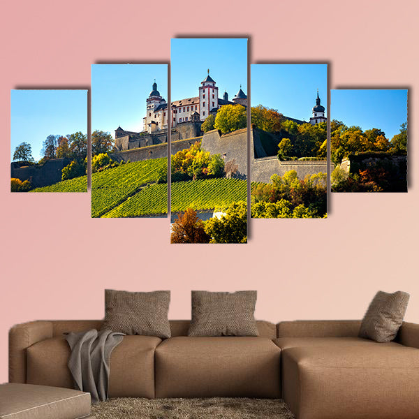 Wurzburg, view with vineyard, authentic beautiful towns of Germany, multi panel canvas wall art