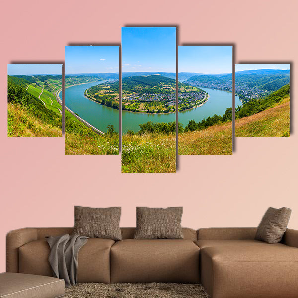 Boppard town aerial panoramic view from Gedeonseck viewpoint multi panel canvas wall art