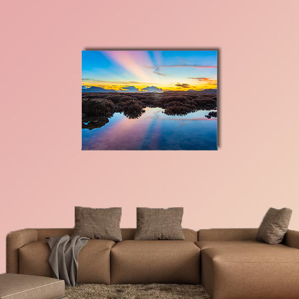 Coral reef emerges from the water at a reduced water level multi panel canvas wall art