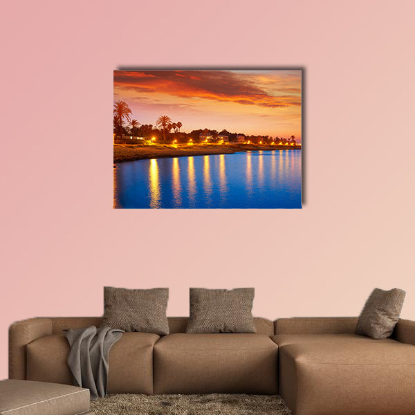 Denia sunset skyline from Las Rotas in Alicante of Mediterranean Spain multi panel canvas wall