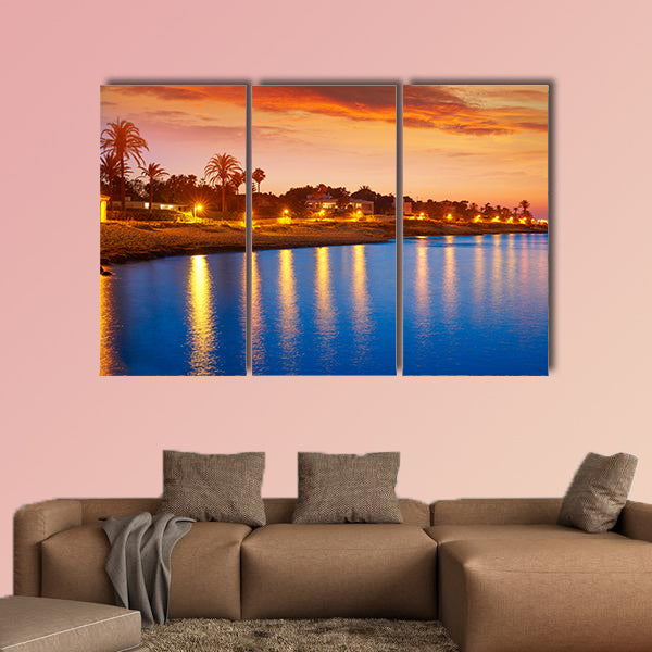 Denia sunset skyline from Las Rotas in Alicante of Mediterranean Spain multi panel canvas wall