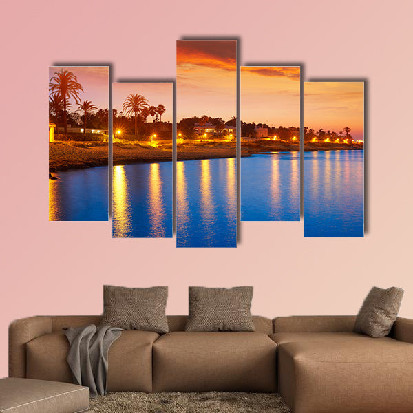 Denia sunset skyline from Las Rotas in Alicante of Mediterranean Spain multi panel canvas wall