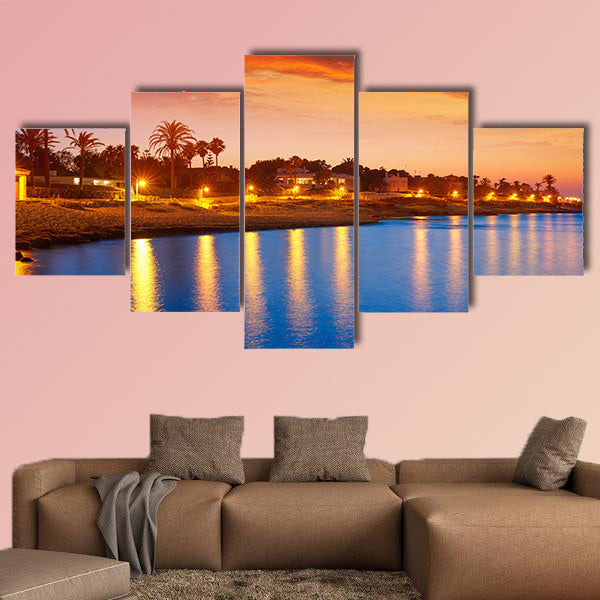 Denia sunset skyline from Las Rotas in Alicante of Mediterranean Spain multi panel canvas wall