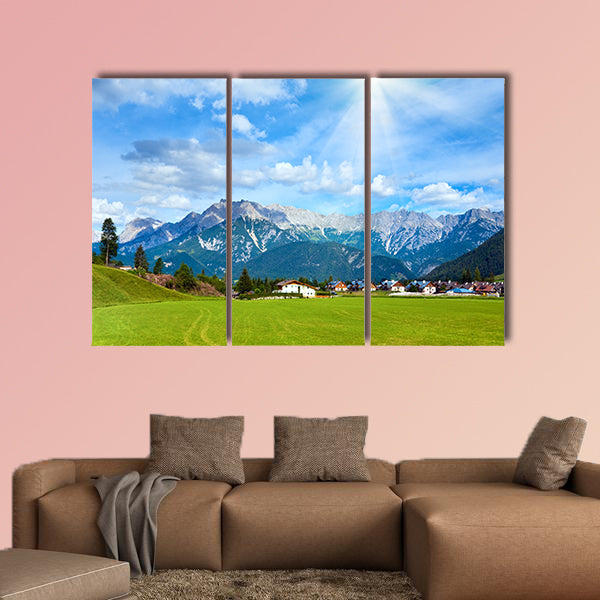 Alps mountain meadow tranquil summer view (Austria, Gosau village outskirts) Multi panel canvas wall art