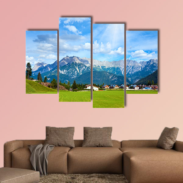 Alps mountain meadow tranquil summer view (Austria, Gosau village outskirts) Multi panel canvas wall art