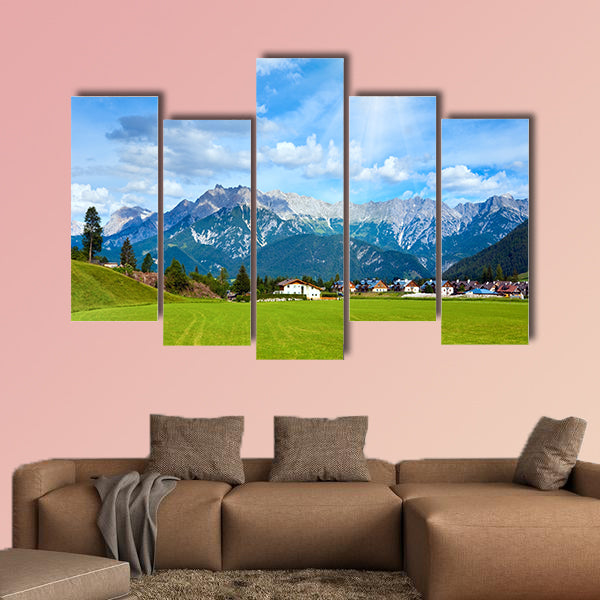 Alps mountain meadow tranquil summer view (Austria, Gosau village outskirts) Multi panel canvas wall art