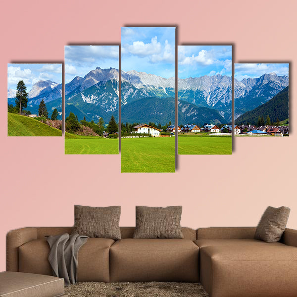Alps mountain meadow tranquil summer view (Austria, Gosau village outskirts) Multi panel canvas wall art