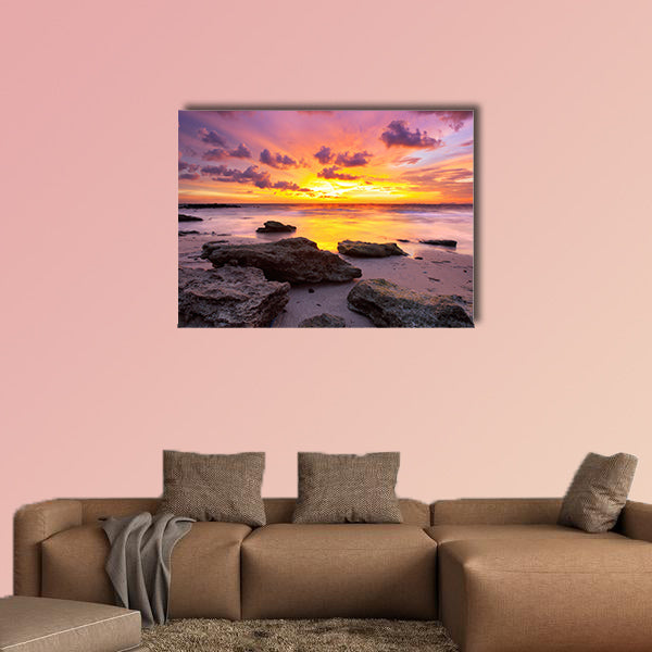 Tropical beach at beautiful sunset. Nature background Multi panel canvas wall art