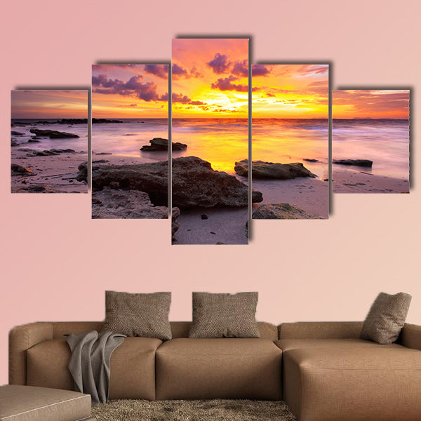 Tropical beach at beautiful sunset. Nature background Multi panel canvas wall art