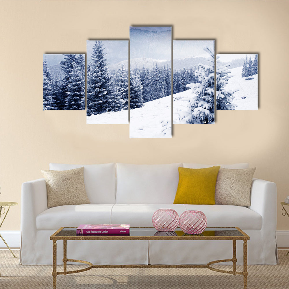 A frosty and sunny day is in mountains multi panel canvas wall art