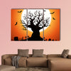 Illustration of a Halloween frightening wicked tree with evil eyes, graveyard, multi panel canvas wall art