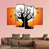 Illustration of a Halloween frightening wicked tree with evil eyes, graveyard, multi panel canvas wall art