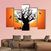 Illustration of a Halloween frightening wicked tree with evil eyes, graveyard, multi panel canvas wall art