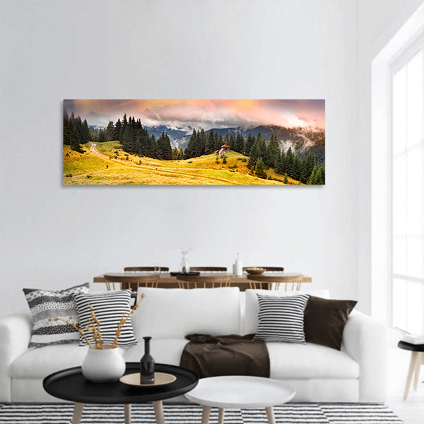 Wooden church on the roving of Rogneska Christian panoramic canvas wall art