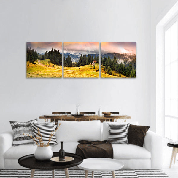 Wooden church on the roving of Rogneska Christian panoramic canvas wall art