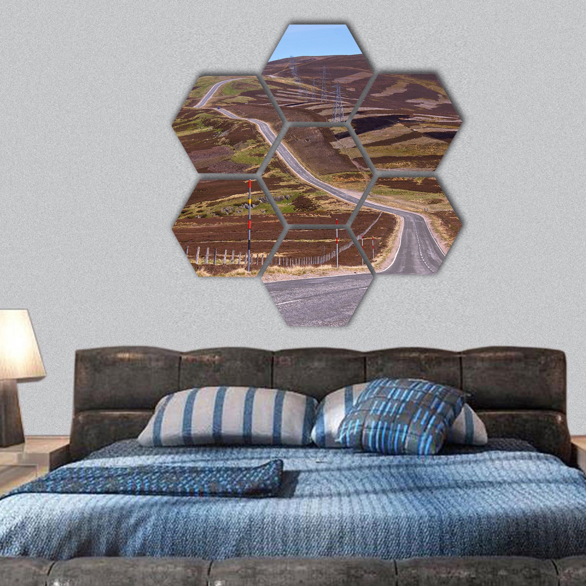Picturesque road in Scottish Highlands hexagonal canvas wall art