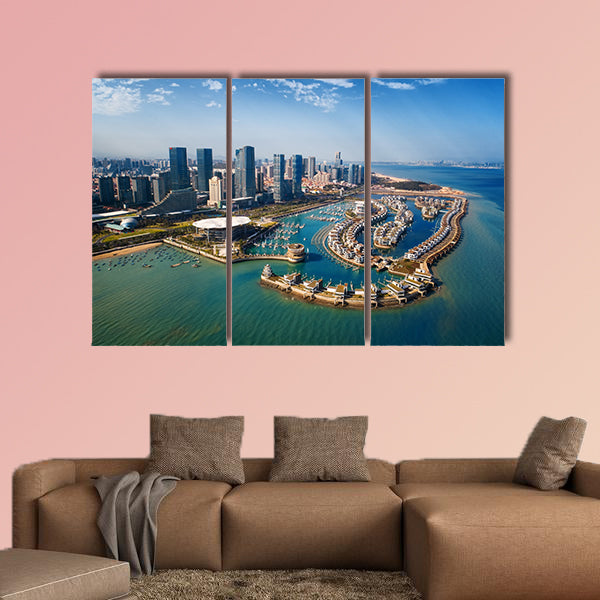 Xiamen city architecture viewed from air in Fujian, China Multi panel canvas wall art