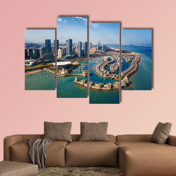 Xiamen city architecture viewed from air in Fujian, China Multi panel canvas wall art