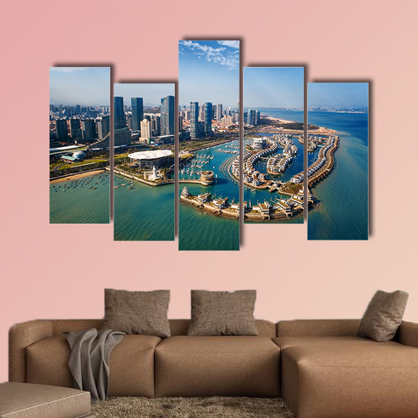 Xiamen city architecture viewed from air in Fujian, China Multi panel canvas wall art