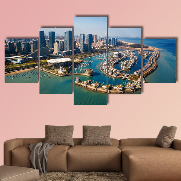 Xiamen city architecture viewed from air in Fujian, China Multi panel canvas wall art