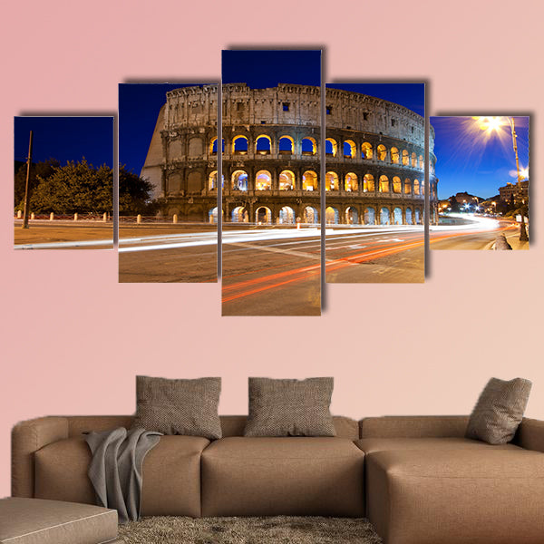Colosseum at night famous landmark of Rome Italy multi panel canvas wall art