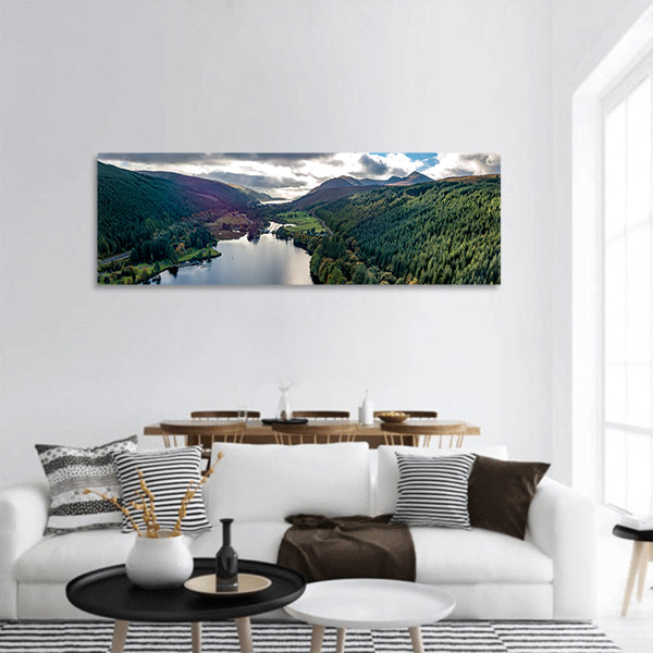 Laggan with swing bridge in the Great Glen in the Scottish highlands panoramic canvas wall art