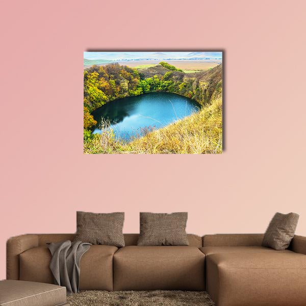 Mountain lake landscape. Reflection with autumn trees canvas wall art
