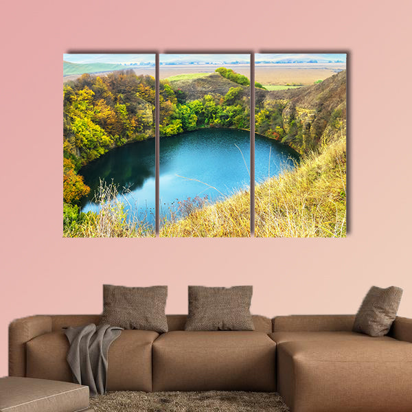 Mountain lake landscape. Reflection with autumn trees canvas wall art