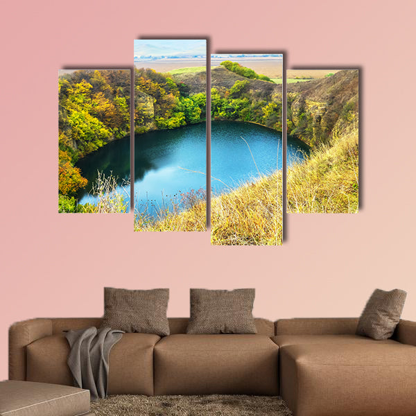 Mountain lake landscape. Reflection with autumn trees canvas wall art