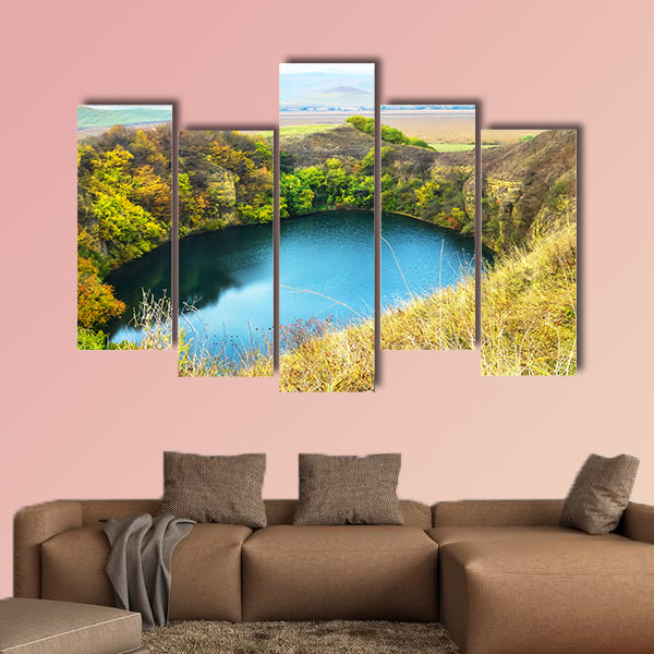 Mountain lake landscape. Reflection with autumn trees canvas wall art