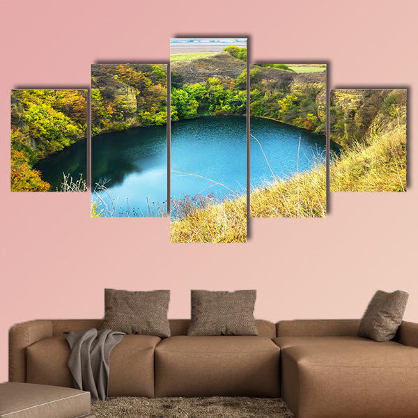 Mountain lake landscape. Reflection with autumn trees canvas wall art