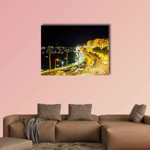 The evening walk along the city hill with a view on fishing harbour wall art