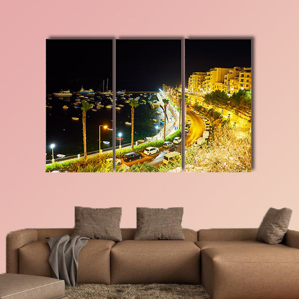 The evening walk along the city hill with a view on fishing harbour wall art