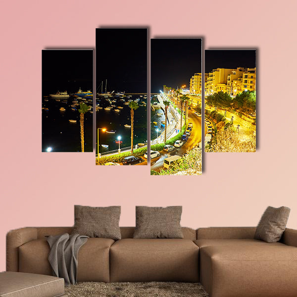 The evening walk along the city hill with a view on fishing harbour wall art