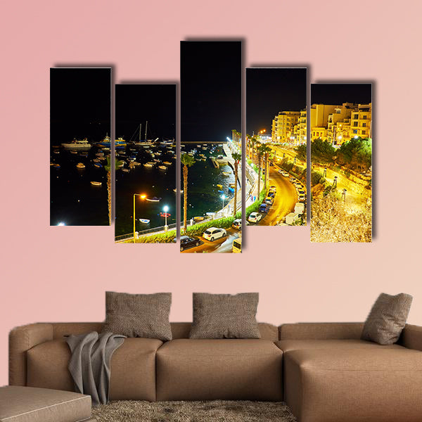 The evening walk along the city hill with a view on fishing harbour wall art