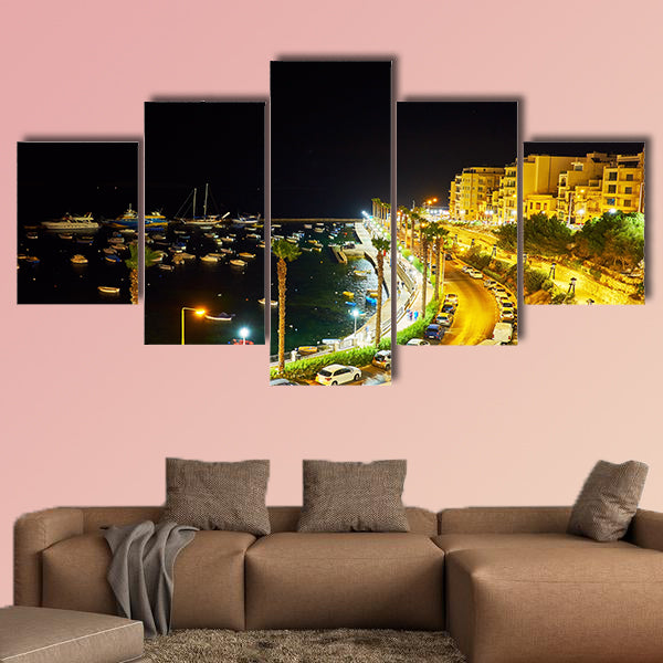 The evening walk along the city hill with a view on fishing harbour wall art