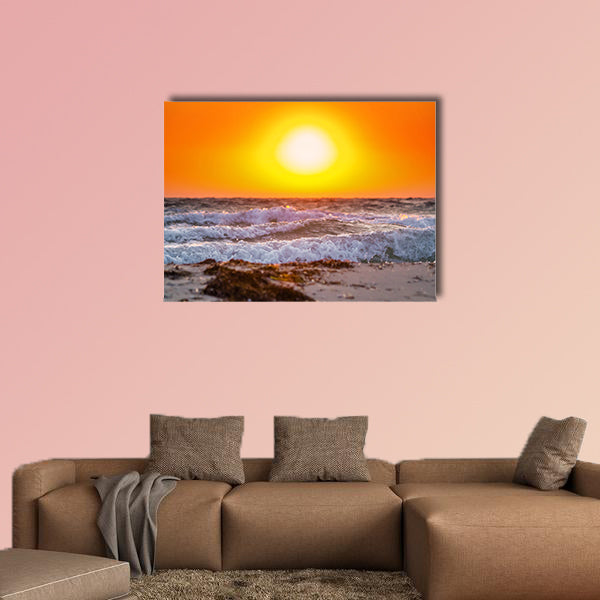 Beautiful summer sunrise with above the stormy sea, seascape wall art