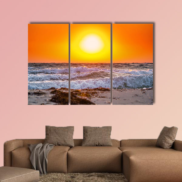 Beautiful summer sunrise with above the stormy sea, seascape wall art