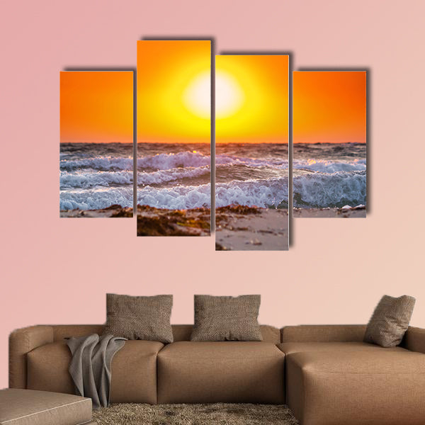 Beautiful summer sunrise with above the stormy sea, seascape wall art