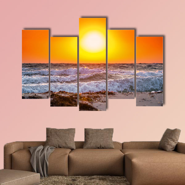 Beautiful summer sunrise with above the stormy sea, seascape wall art