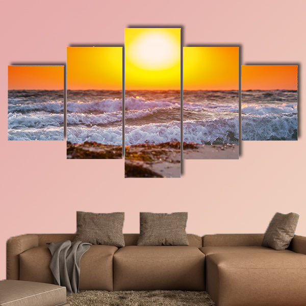 Beautiful summer sunrise with above the stormy sea, seascape wall art