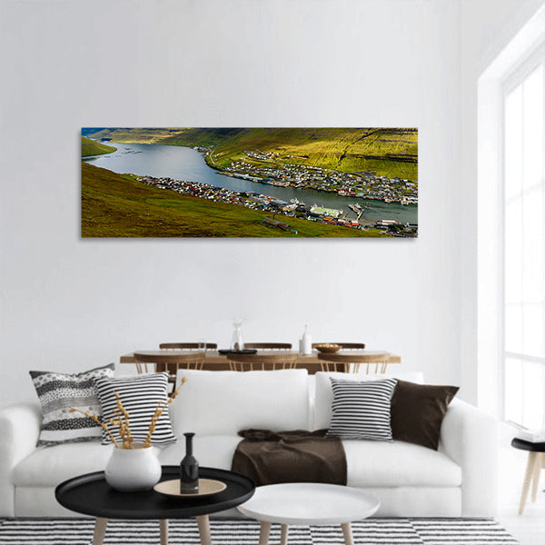 Settlement on Bordoy in the north-east of the Faroe Islands panoramic canvas wall art