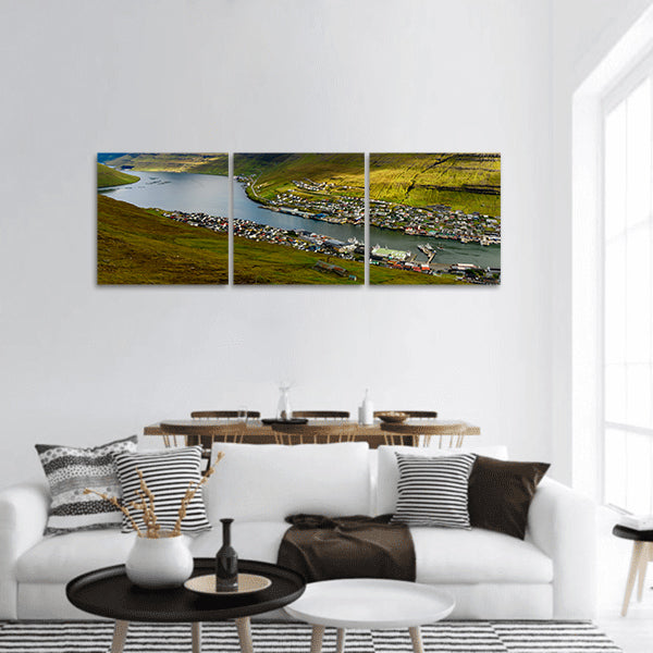 Settlement on Bordoy in the north-east of the Faroe Islands panoramic canvas wall art